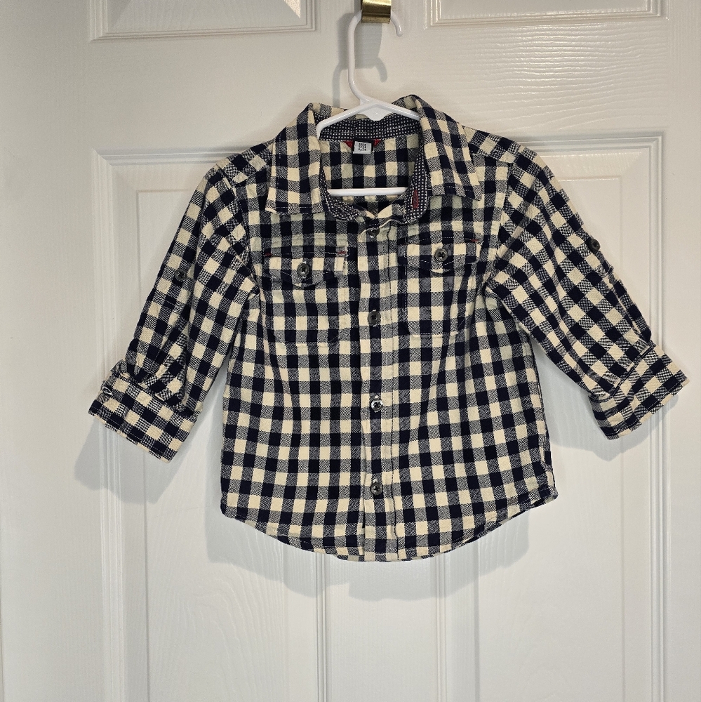 Baby Gap Checkered Button up shirt Shirt - navy and Cream Size 2T